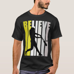 Yellow Retro Womens Believe Baseball Motivational T-Shirt