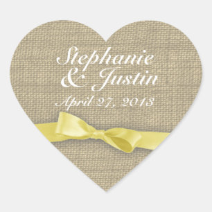 Yellow Ribbon and Burlap Heart Sticker