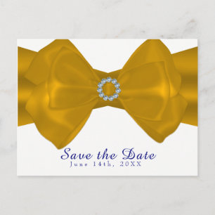 Yellow Ribbon Bow & Diamonds Elegant Save the Date Announcement Postcard