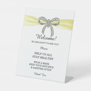 Yellow Ribbon Diamond Bow Wedding Safety Pedestal Sign