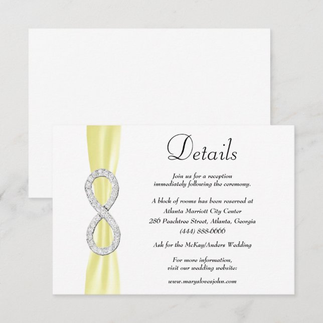 Yellow Ribbon Diamond Infinity Wedding Details Enclosure Card (Front/Back)
