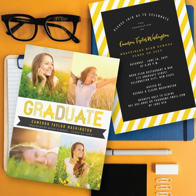 Yellow Ribbon Graduate Photo Graduation Party Invitation (Creator Uploaded)