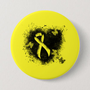 Yellow Ribbon Grunge Heart 7.5 Cm Round Badge