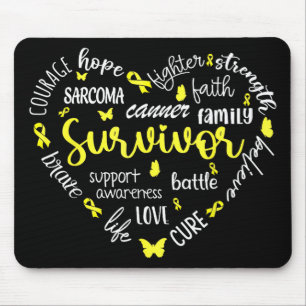 Yellow Ribbon Heart Sarcoma Cancer Awareness Warri Mouse Mat
