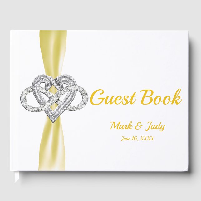 Yellow Ribbon Infinity Heart Wedding Guestbook (Front)