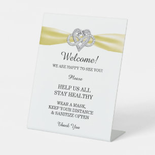Yellow Ribbon Infinity Heart Wedding Safety Pedestal Sign