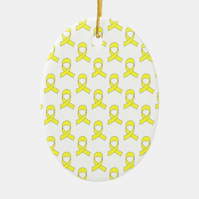 Yellow Ribbon Pattern Ceramic Tree Decoration (Front)