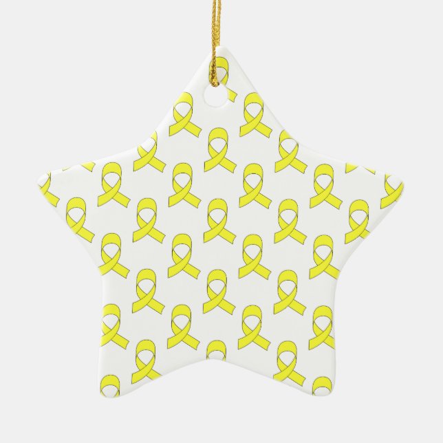 Yellow Ribbon Pattern Ceramic Tree Decoration (Front)