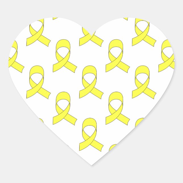Yellow Ribbon Pattern Heart Sticker (Front)