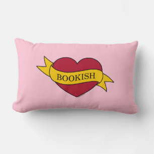 Yellow Ribbon Pink Bookish Heart Lumbar Cushion
