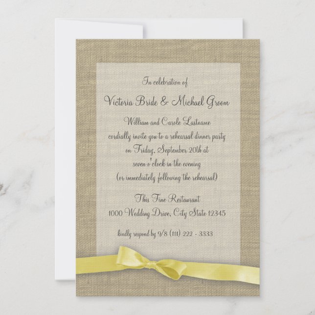 Yellow Ribbon Rehearsal Dinner Invitation (Front)