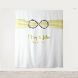 Yellow Ribbon Silver Infinity Wedding Backdrop Tapestry