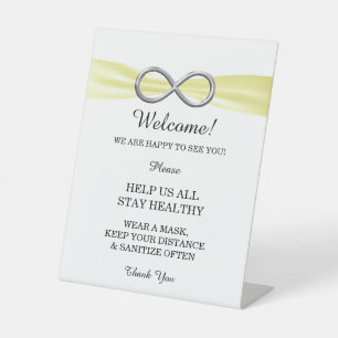 Yellow Ribbon Silver Infinity Wedding Safety  Pedestal Sign
