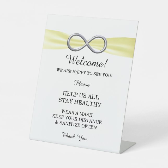 Yellow Ribbon Silver Infinity Wedding Safety  Pedestal Sign (Front)