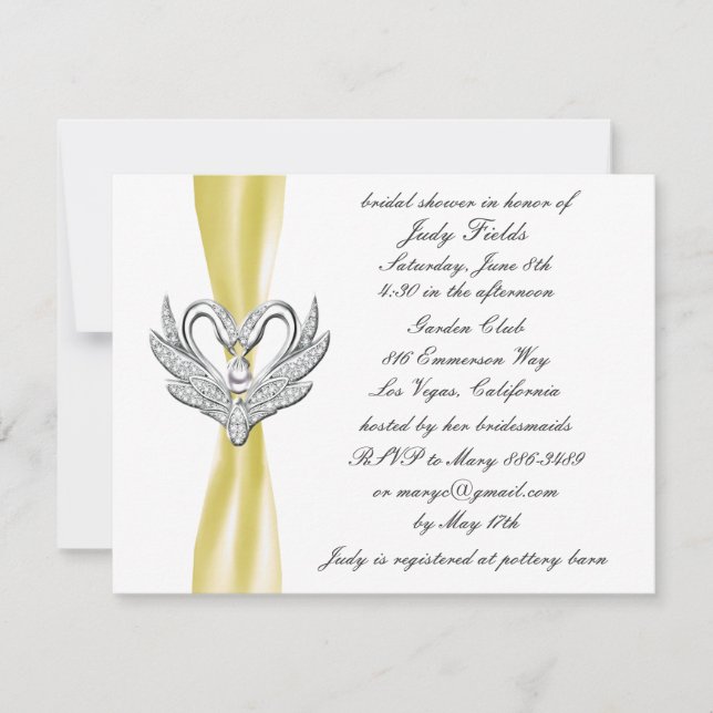 Yellow Ribbon Silver Swan Bridal Shower Invitation (Front)