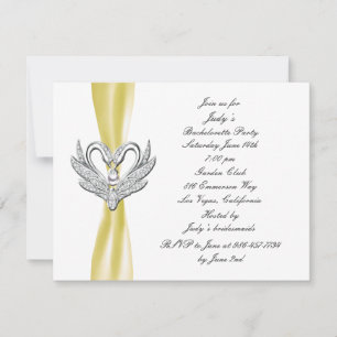 Yellow Ribbon Silver Swans Bachelorette Party Invitation