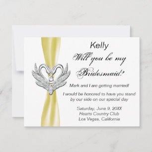 Yellow Ribbon Silver Swans Bridesmaid Card