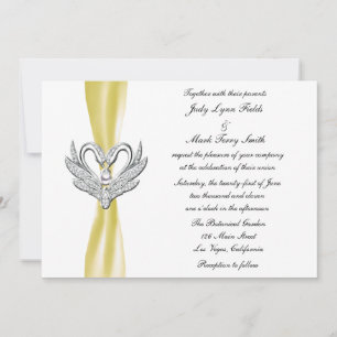 Yellow Ribbon Silver Swans Invitation