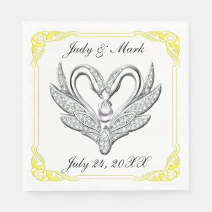 Yellow Ribbon Silver Swans Paper Napkins