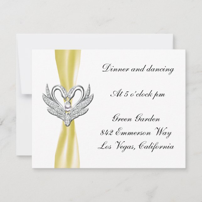 Yellow Ribbon Silver Swans Reception Card (Front)