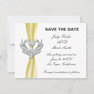 Yellow Ribbon Silver Swans Save The Date Card