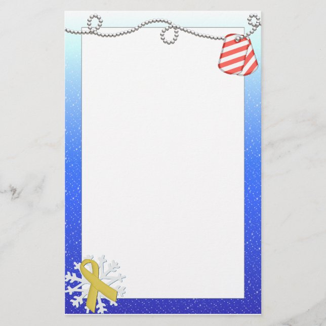 Yellow Ribbon & Striped Dog Tags Stationery (Front)