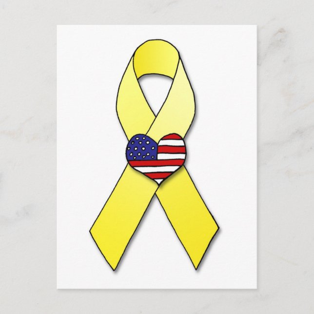 Yellow Ribbon with Flag Heart Postcard (Front)