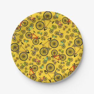Yellow road bikes paper plate