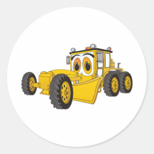 Yellow Road Grader Cartoon Classic Round Sticker