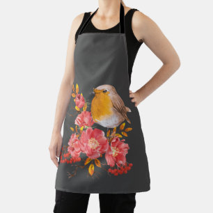 Yellow robin and red poppies  apron