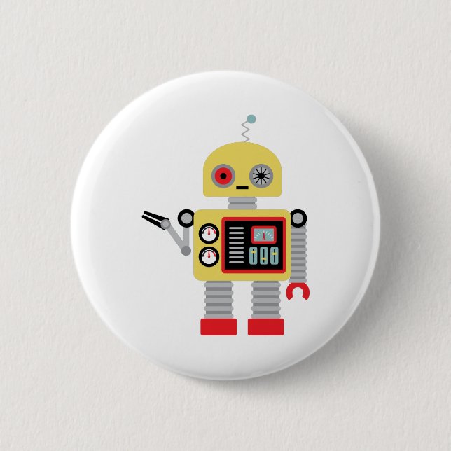 Yellow Robot 6 Cm Round Badge (Front)