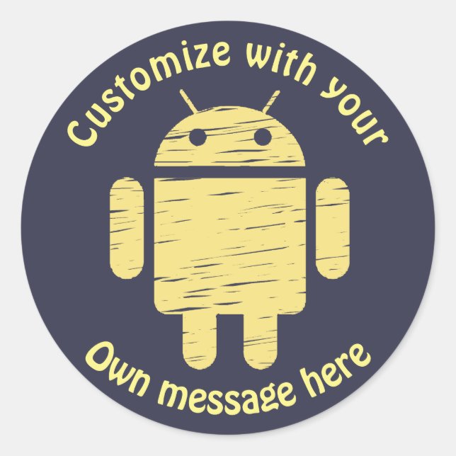 Yellow Robot Custom Text Classic Round Sticker (Front)