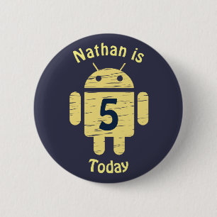 Yellow Robot Personalised Kids Birthday 6 Cm Round Badge