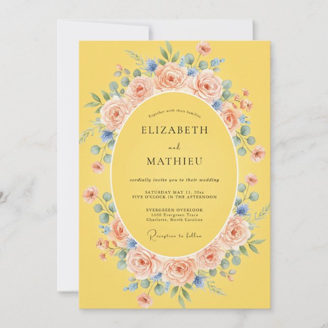 Yellow Romantic Blossom Wedding Invitation (Front)