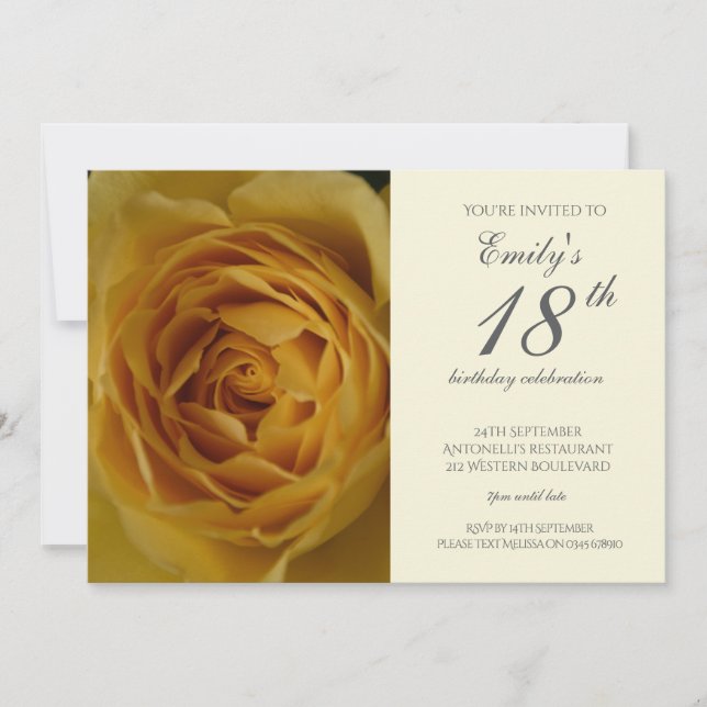 Yellow Rose 18th Birthday Party Invitation (Front)