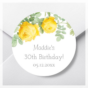 Yellow Rose 30th Birthday Classic Round Sticker
