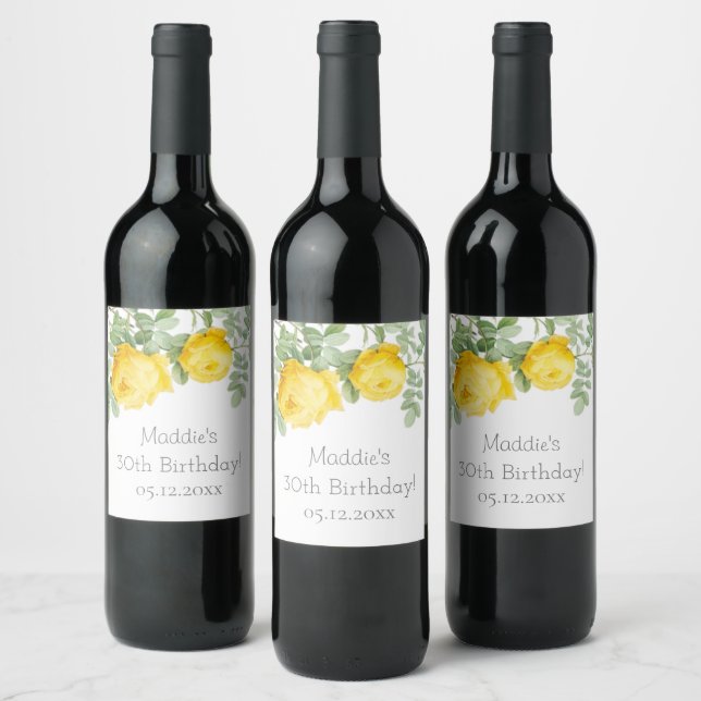 Yellow Rose | 30th Birthday  Wine Label (Bottles)