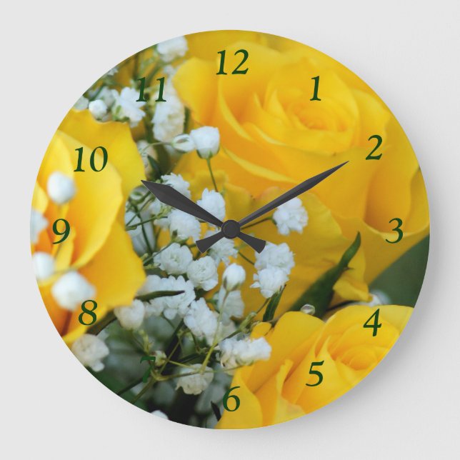 Yellow Rose #4 Clock- personalise as desired Large Clock (Front)