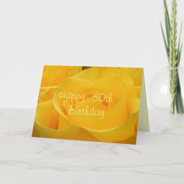 Yellow Rose 50th Birthday- customise any occasion Card (Front)