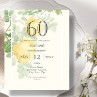 Yellow Rose 60th Budget Birthday Invitation
