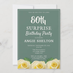 Yellow Rose 80th Surprise Birthday Party Invitation