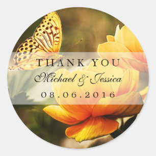 Yellow Rose and Butterfly Wedding Favour Stickers