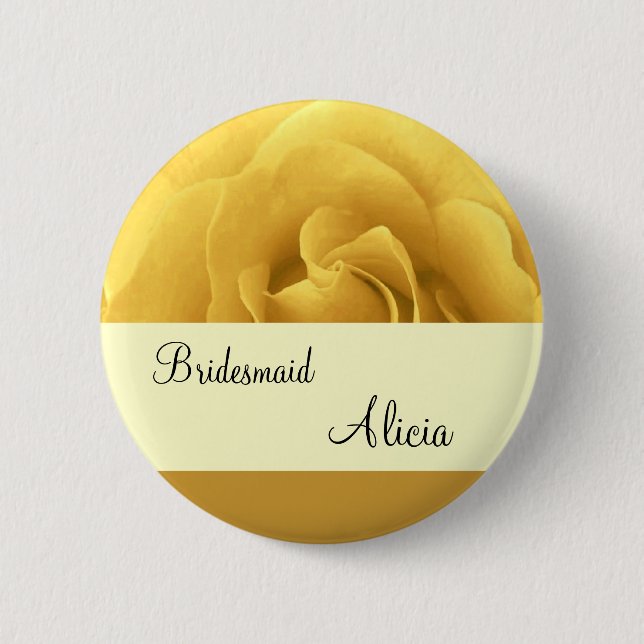 Yellow Rose and Gold Wedding Bridesmaid Button (Front)
