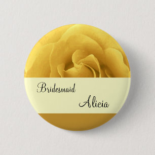 Yellow Rose and Gold Wedding Bridesmaid Button