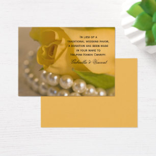 Yellow Rose and Pearls Wedding Charity Favour Card