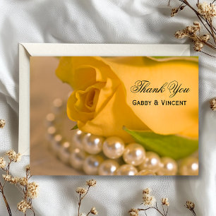 Yellow Rose and Pearls Wedding Flat Thank You Note Card
