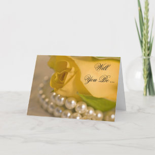 Yellow Rose and White Pearls Be My Bridesmaid Invitation