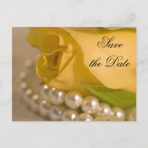 Yellow Rose and White Pearls Save the Date Announcement Postcard