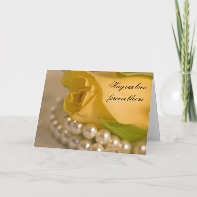 Yellow Rose and White Pearls Wedding Invitation (Front)
