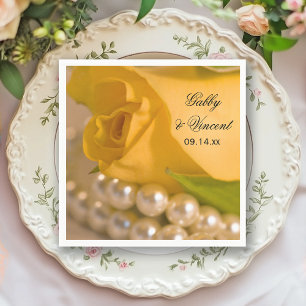Yellow Rose and White Pearls Wedding Napkin